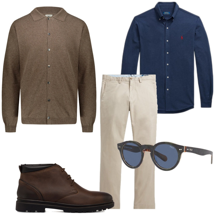 Outfit uomo - Buondì. Stile Trendy per Tutti i giorni. Abbinamento con pantaloni, occhiali da sole, camicie, stivali e stivaletti, polo.