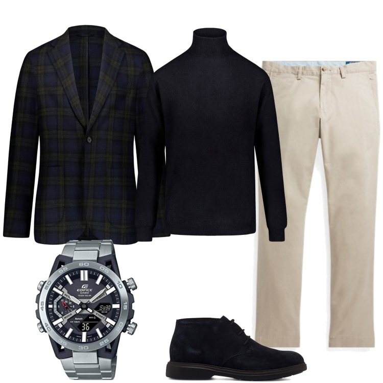 Outfit uomo - Ufficio. Stile Business/Elegante per Ufficio. Abbinamento con pantaloni, stivali e stivaletti, maglieria, giacche, orologi.