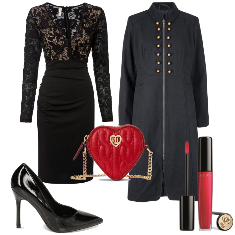 Outfit donna - Cuore rosso. Stile Bon Ton per Serata fuori. Abbinamento con vestiti, cappotti, gloss, décolleté, pochette.
