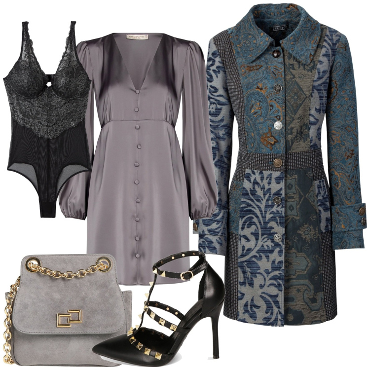 Outfit donna - Total look #1779617. Stile Chic per Serata fuori. look ideale per Tall. Abbinamento con cappotti, borse a tracolla, body, vestiti, décolleté.