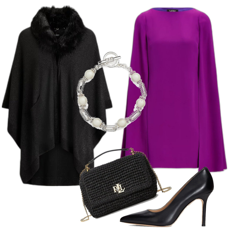 Outfit donna - Total look #1779625. Stile Chic per Cerimonia. look ideale per Tall. Abbinamento con vestiti, cappe, décolleté, borse a spalla, braccialetti.