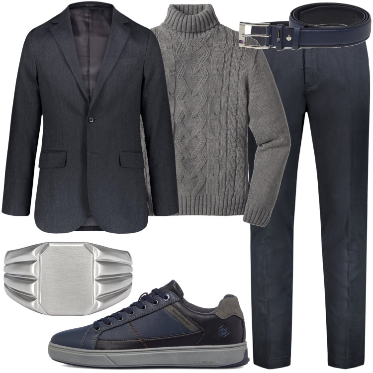 Outfit uomo - Total look #1779727. Stile Trendy per Tutti i giorni. Abbinamento con maglieria, sneakers, cinture, anelli, pantaloni, abiti.