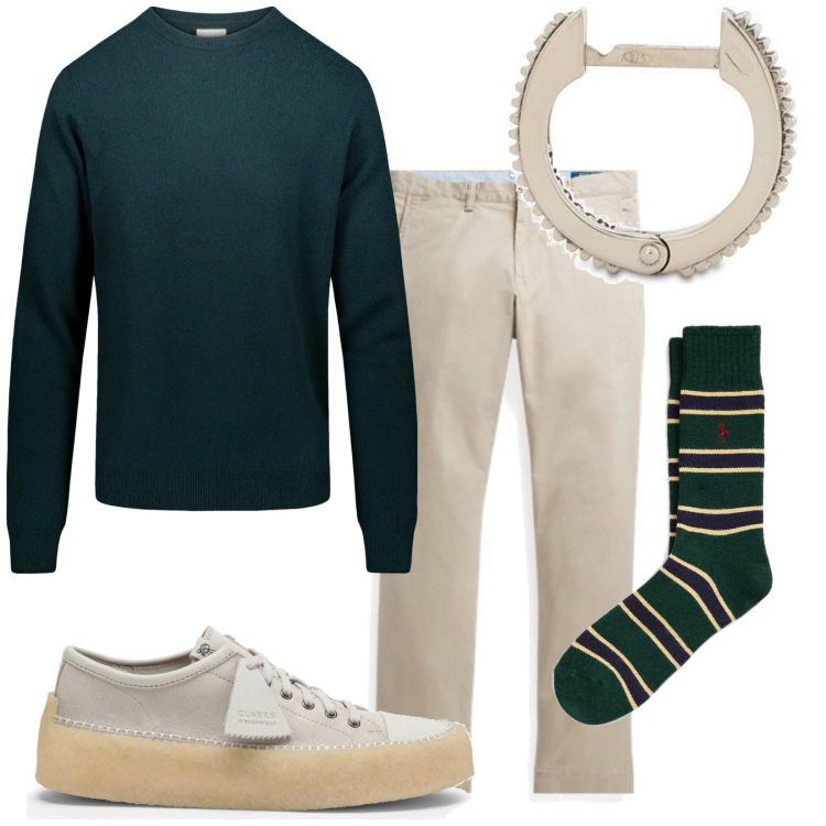 Outfit uomo - Total look #1779760. Stile Urban per Tutti i giorni. Abbinamento con pantaloni, calzini, maglieria, orecchini, scarpe stringate.