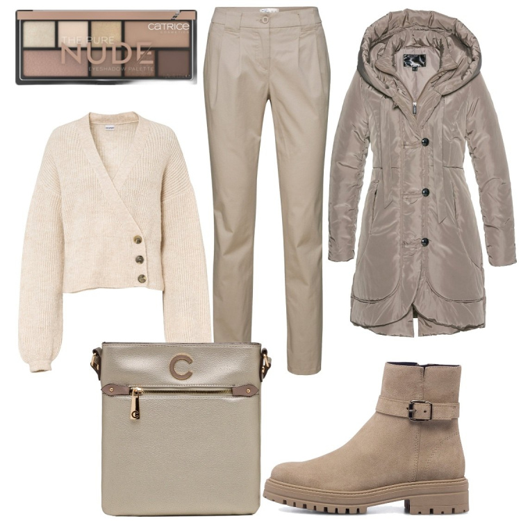 Outfit donna - Camille. Stile Casual per Tutti i giorni. Abbinamento con blazer, pantaloni chino, maglieria, ombretti, stivaletti, borse a tracolla.