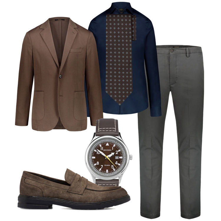 Outfit uomo - Aperitivo dopo il lavoro. Stile Business/Elegante per Tutti i giorni. Abbinamento con scarpe stringate, camicie, giacche, pantaloni chino, cravatte, orologi.