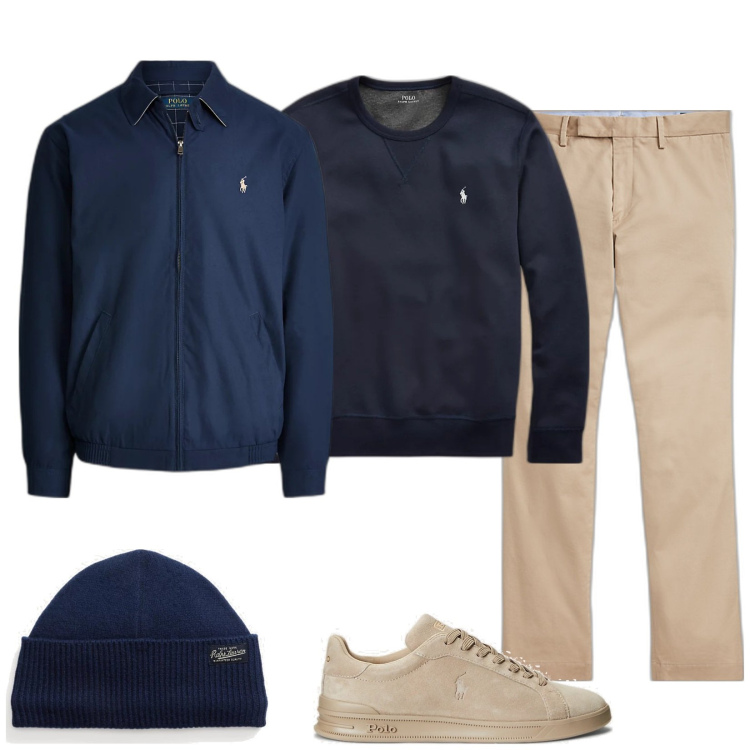 Outfit uomo - Shopping da Ralph Lauren. Stile Casual per Tutti i giorni. Abbinamento con felpe, giacche, sneakers, pantaloni chino, berretti.