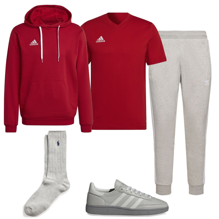 Outfit uomo - Sport con Adidas. Stile Casual per Sport. Abbinamento con calzini, felpe con cappuccio, t-shirt, sneakers, pantaloni.