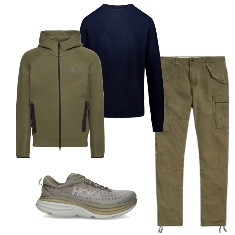 Outfit uomo - City for me. Stile Urban per Tutti i giorni. Abbinamento con pantaloni cargo, maglieria, sneakers, felpe con cappuccio.