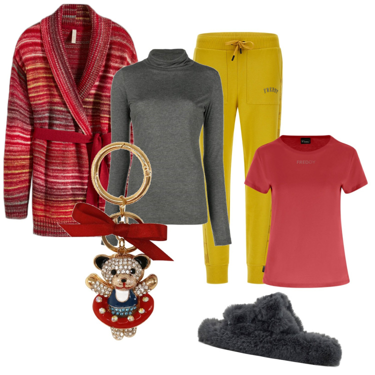 Outfit donna - Un salvagente per amico. Stile Basic per Tutti i giorni. Abbinamento con cardigans, maglieria, pantaloni sportivi, t-shirt, ciabatte, portachiavi.