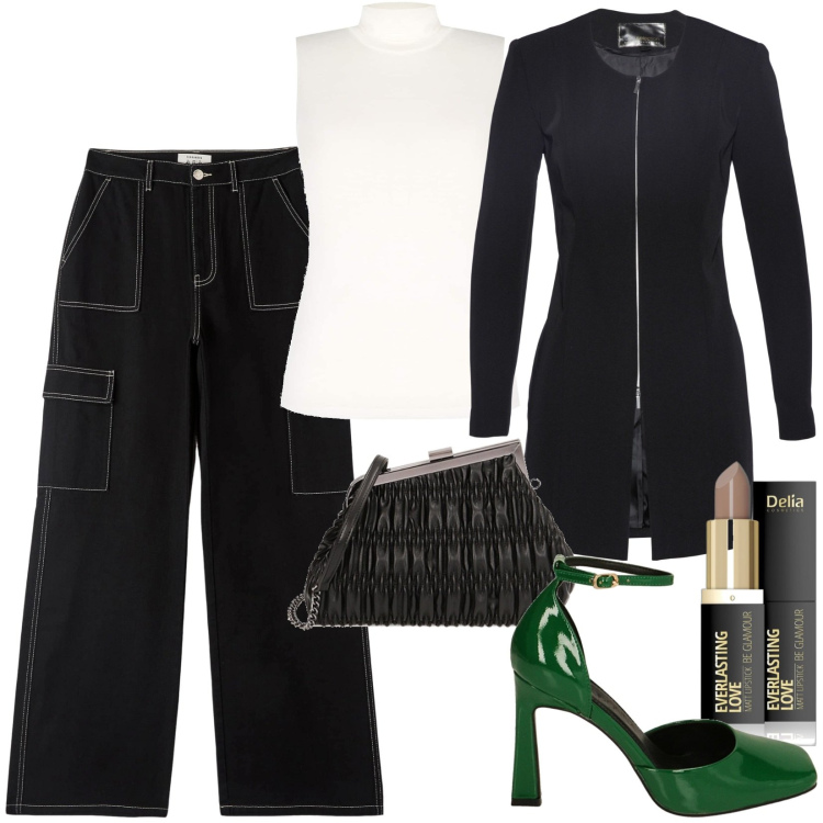 Outfit donna - Total look #1779935. Stile Trendy per Tutti i giorni. Abbinamento con blazer, rossetti, pantaloni cargo, top, clutch, décolleté.