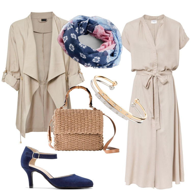 Outfit donna - Total look #1780037. Stile Casual chic per Tutti i giorni. look ideale per Tall. Abbinamento con vestiti chemisier, décolleté, blazer, borse a mano, foulard, braccialetti.
