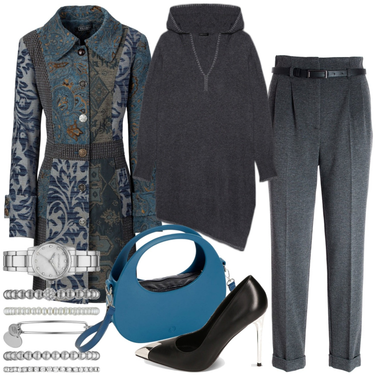 Outfit donna - Total look #1780039. Stile Chic per Serata fuori. Abbinamento con cappotti, pantaloni, décolleté, maglieria, borse a spalla, orologi analogici.