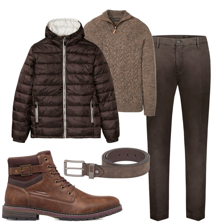 Outfit uomo - Winter time. Stile Trendy per Tutti i giorni. Abbinamento con maglieria, giacche, anfibi, cinture, pantaloni.