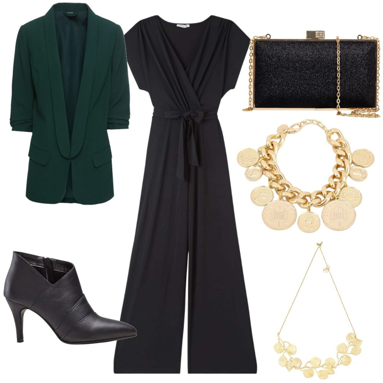 Outfit donna - Total look #1780072. Abbinamento con blazer, stivaletti, tute, clutch, collane, braccialetti.