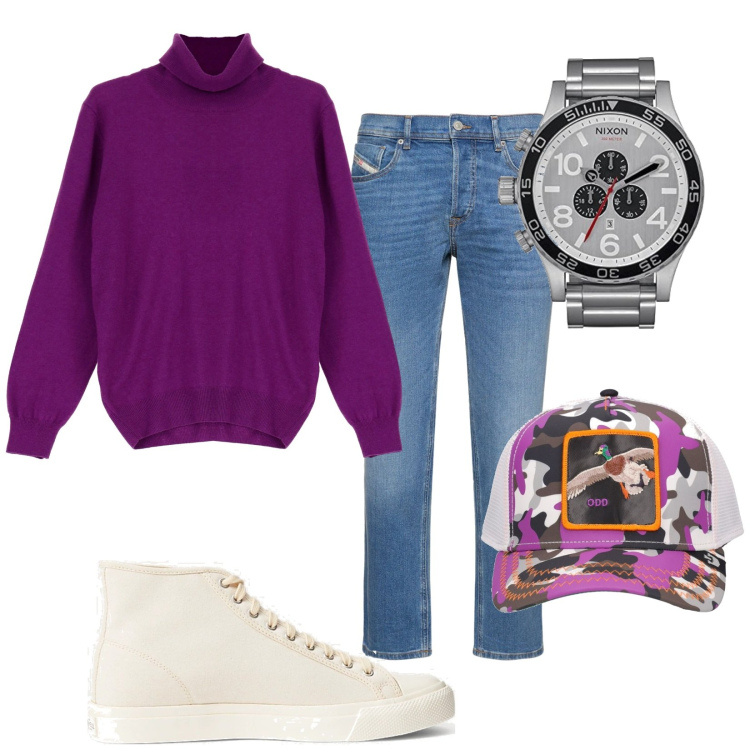 Outfit uomo - Total look #1780080. Stile Urban per Tutti i giorni. Abbinamento con maglieria, sneakers, jeans, orologi, cappelli con visiera.