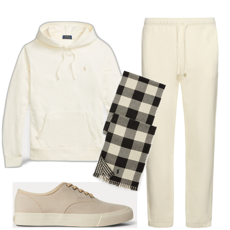 Outfit uomo - Lauren. Stile Casual per Tutti i giorni. Abbinamento con sneakers, felpe con cappuccio, sciarpe, pantaloni.