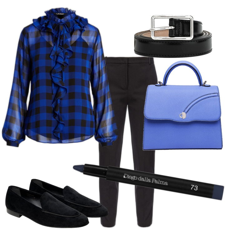 Outfit donna - Total look #1780103. Stile Trendy per Tutti i giorni. Abbinamento con ombretti, pantaloni, camicie, mocassini, borse a mano, cinture.