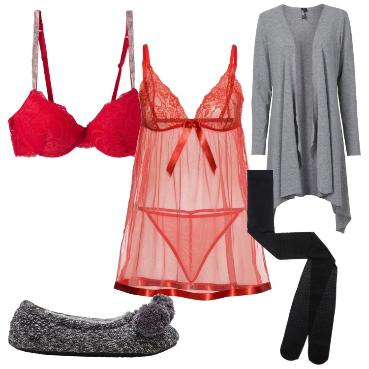Outfit donna - Homewear: Capodanno super sexy!. Stile Sexy per Tutti i giorni. Abbinamento con cardigans, vestaglie, pantofole, collant, reggiseni a balconcino.