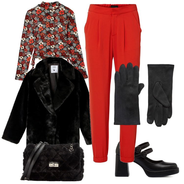 Outfit donna - Total look #1780222. Abbinamento con pantaloni, guanti, t-shirt, ecopellicce, borse a spalla, décolleté.