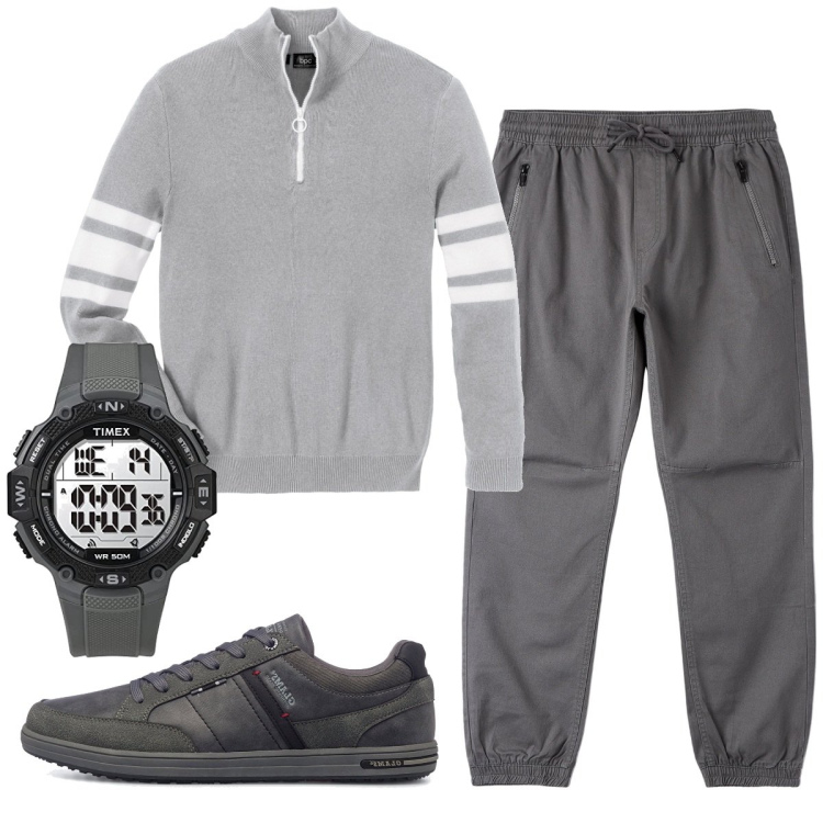 Outfit uomo - Total look #1780238. Stile Casual per Tutti i giorni. Abbinamento con t-shirt sportive, pantaloni, sneakers, orologi digitali.
