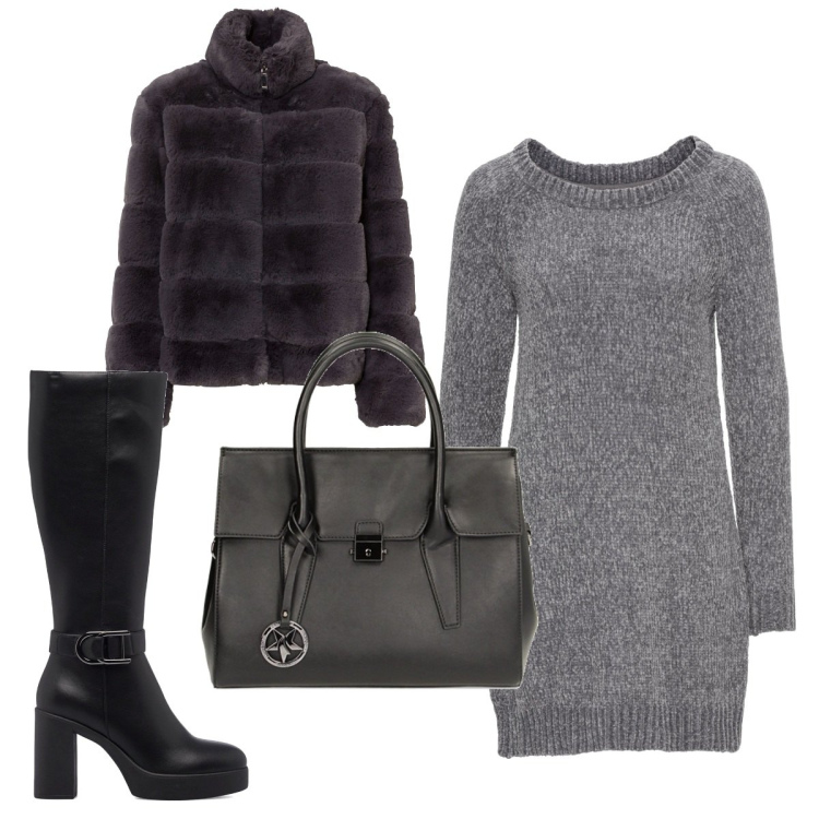 Outfit donna - Total look #1780255. Stile Minimal per Tutti i giorni. Abbinamento con vestiti, ecopellicce, borse a mano, stivali.