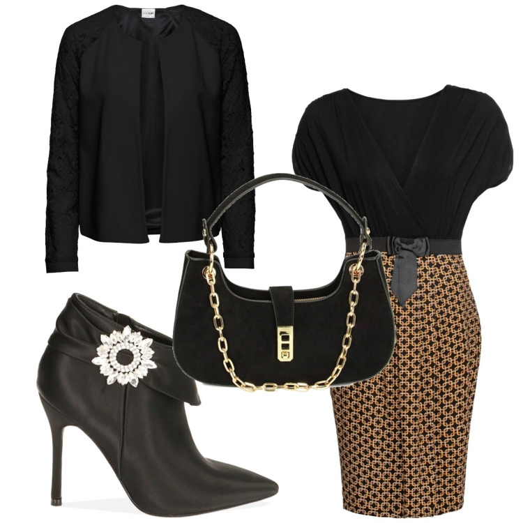 Outfit donna - Total look #1780262. Stile Chic per Tutti i giorni. Abbinamento con blazer, vestiti, stivaletti, borse a spalla.