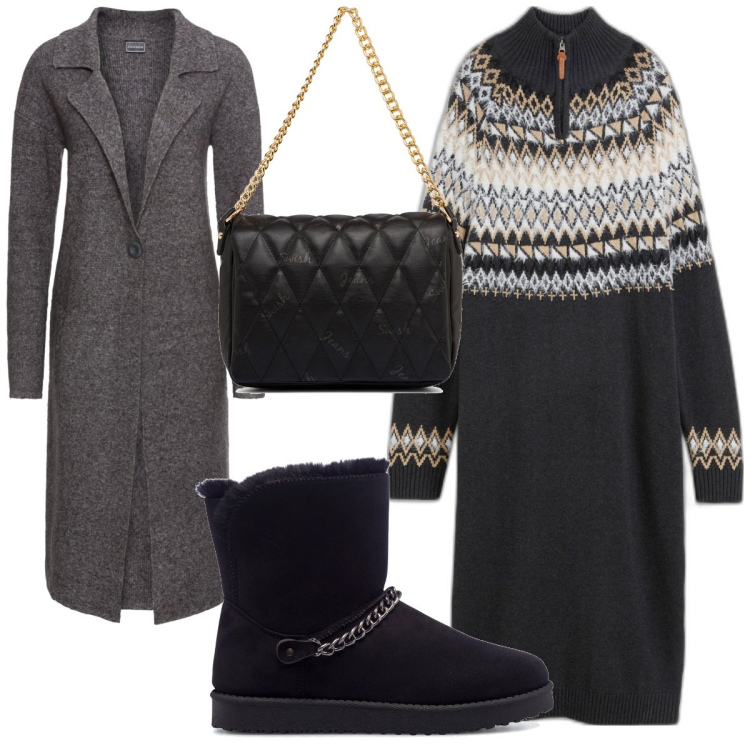 Outfit donna - Total look #1780265. Stile Minimal per Tutti i giorni. Abbinamento con vestiti, cappotti, stivaletti, borse a tracolla.