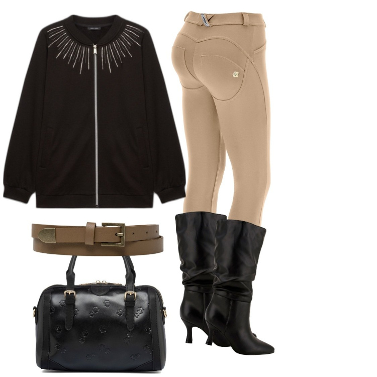 Outfit donna - Total look #1780294. Abbinamento con stivali, pantaloni skinny, borse a mano, cinture, felpe.