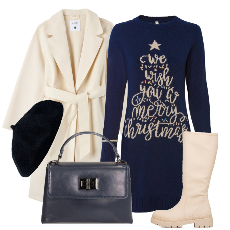 Outfit donna - Blue Christmas. Stile Bon Ton per Tutti i giorni. Abbinamento con vestiti, cappotti, borse a mano, stivali, cappelli e berretti.