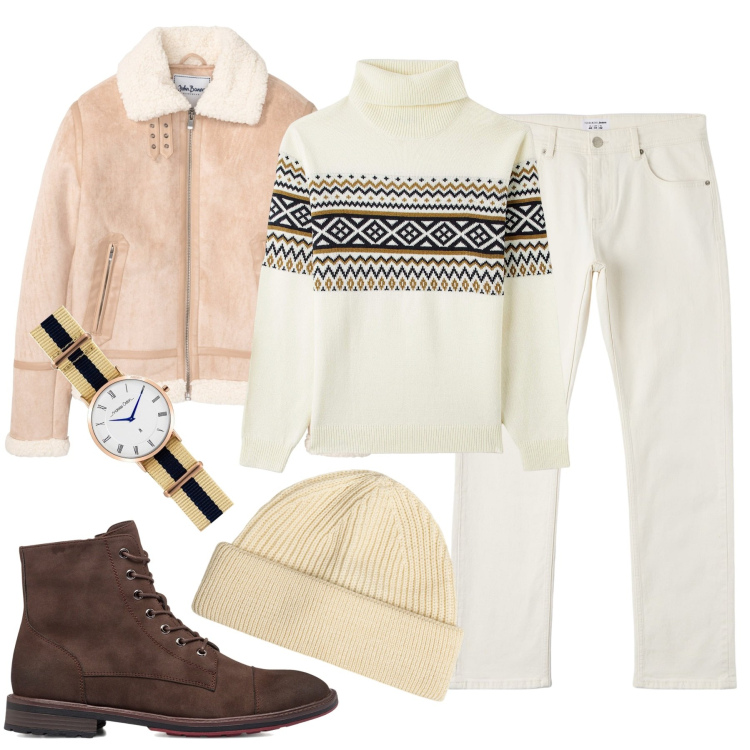 Outfit uomo - Gli anfibi marroni. Stile Casual per Tutti i giorni. Abbinamento con berretti, anfibi, jeans, maglieria, bomber, orologi analogici.