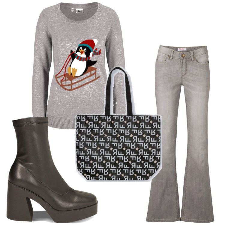 Outfit donna - Total look #1780545. Stile Basic per Tutti i giorni. Abbinamento con jeans bootcut, maglieria, stivaletti, shopping bag.
