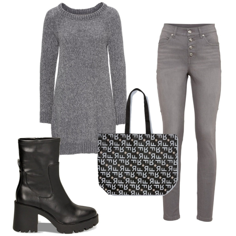 Outfit donna - Total look #1780554. Stile Basic per Tutti i giorni. Abbinamento con vestiti, jeans, stivaletti, shopping bag.
