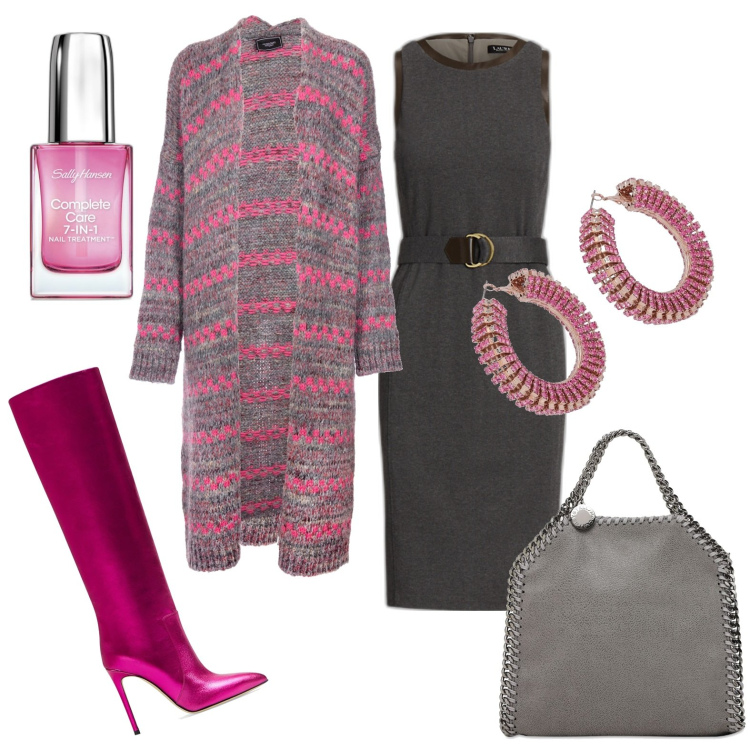 Outfit donna - Lo stivale che ammalia. Stile Trendy per Serata fuori. Abbinamento con smalti, cardigans, vestiti a tubino, borse a spalla, orecchini, stivali sopra il ginocchio.