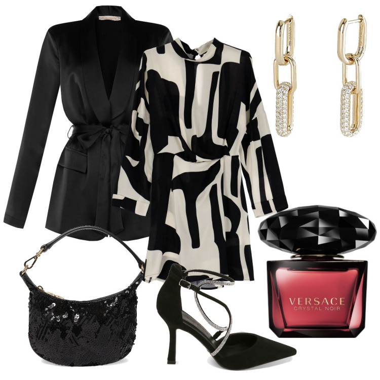 Outfit donna - Per una serata indimenticabile. Stile Chic per Cerimonia. Abbinamento con profumi, orecchini, cappotti, vestiti corti, décolleté, pochette.
