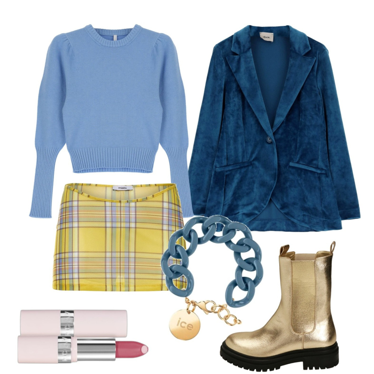 Outfit donna - La mini audace. Stile Basic per Tutti i giorni. Abbinamento con rossetti, pullovers, stivaletti chelsea, cappotti, braccialetti, minigonne.