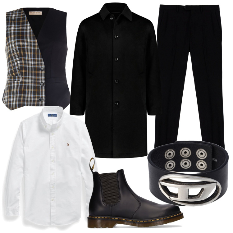 Outfit uomo - Abito super ammirato. Stile Trendy per Serata speciale. Abbinamento con gilet, pantaloni, camicie, braccialetti, cappotti, stivali e stivaletti.