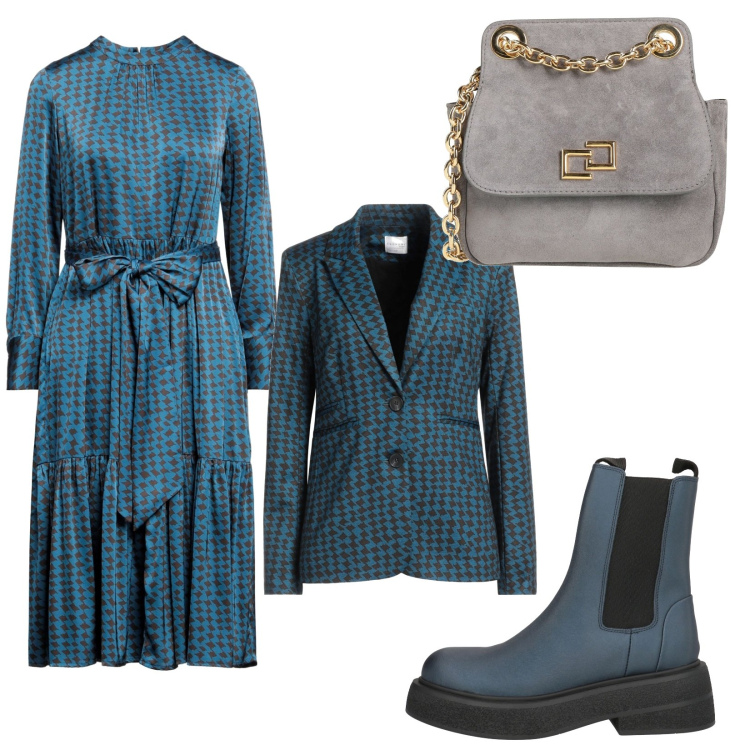 Outfit donna - Total look #1780745. Stile Bon Ton per Ufficio. Abbinamento con stivaletti chelsea, vestiti midi/longuette, blazer, borse a tracolla.