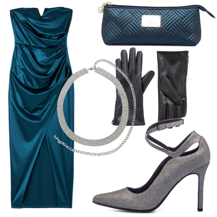 Outfit donna - Total look #1780748. Stile Glamour per Serata fuori. Abbinamento con cinture, vestiti lunghi, guanti, décolleté, valigie.