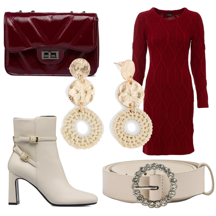 Outfit donna - Total look #1780770. Stile Casual chic per Tutti i giorni. Abbinamento con orecchini, vestiti, cinture, stivaletti, borse a tracolla.