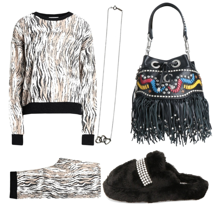 Outfit donna - Total look #1780789. Stile Casual per Tutti i giorni. Abbinamento con pigiama, borse a mano, collane, pantofole.