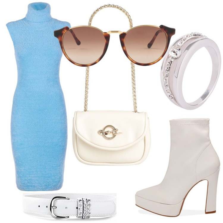 Outfit donna - Total look #1780797. Stile Casual chic per Ufficio. Abbinamento con cinture, anelli, occhiali da sole, borse a spalla, vestiti senza maniche, stivaletti.