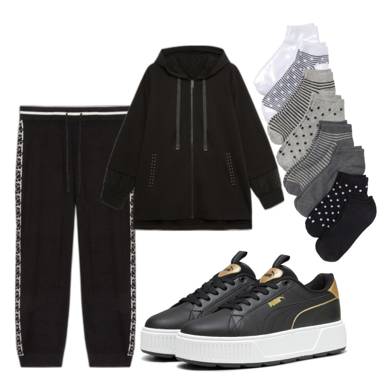 Outfit donna - Curvy homewear. Stile Casual per Tutti i giorni. Abbinamento con calzini, sneakers, pantaloni, felpe con cappuccio.