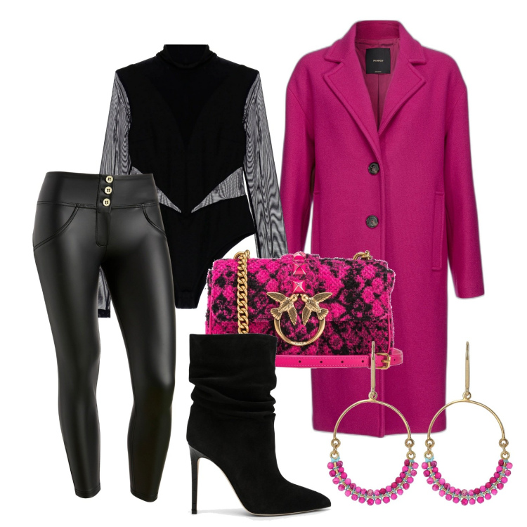 Outfit donna - Ghost outfitter - dicembre. Stile Glamour per Serata fuori. Abbinamento con cappotti, borse a tracolla, body, pantaloni skinny, orecchini, stivali.