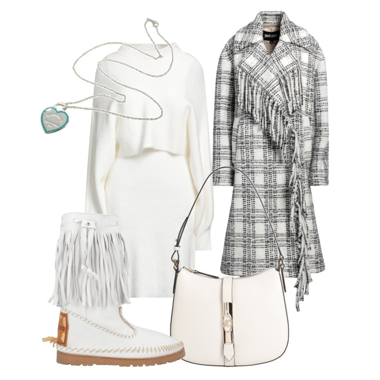Outfit donna - Xmas in bianco - Yoox. Stile Casual chic per Tutti i giorni. Abbinamento con vestiti corti, cappotti, borse a mano, collane, stivali sopra il ginocchio.
