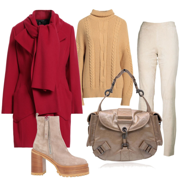 Outfit donna - Total look #1780909. Stile Casual chic per Serata fuori. Abbinamento con maglieria, cappotti, pantaloni, anfibi, borse a spalla.
