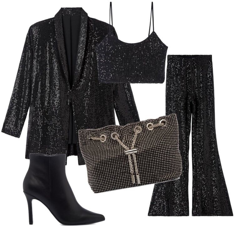 Outfit donna - Total look #1780917. Stile Chic per Cerimonia. Abbinamento con pantaloni, camicie, top, clutch, stivaletti.