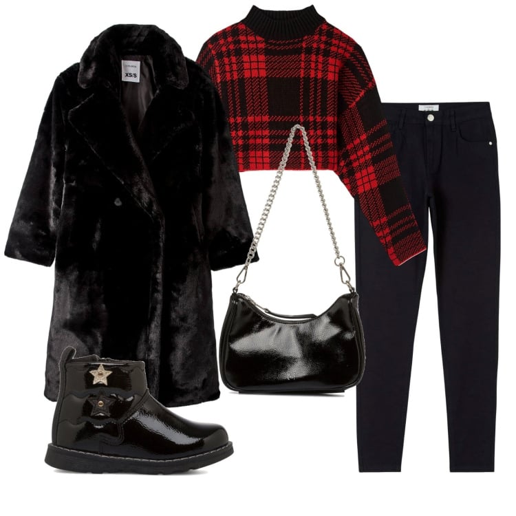 Outfit donna - Total look #1780919. Stile Casual per Serata fuori. Abbinamento con maglieria, ecopellicce, pantaloni, borse a tracolla, stivaletti.