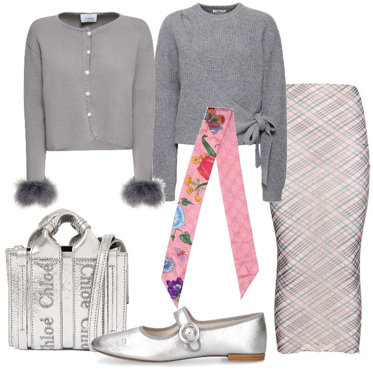Outfit donna - Luisaviaroma - Xmas Edition 2023. Stile Bon Ton per Serata fuori. Abbinamento con giacche, gonne longuette, maglieria, foulard, shopping bag, ballerine.