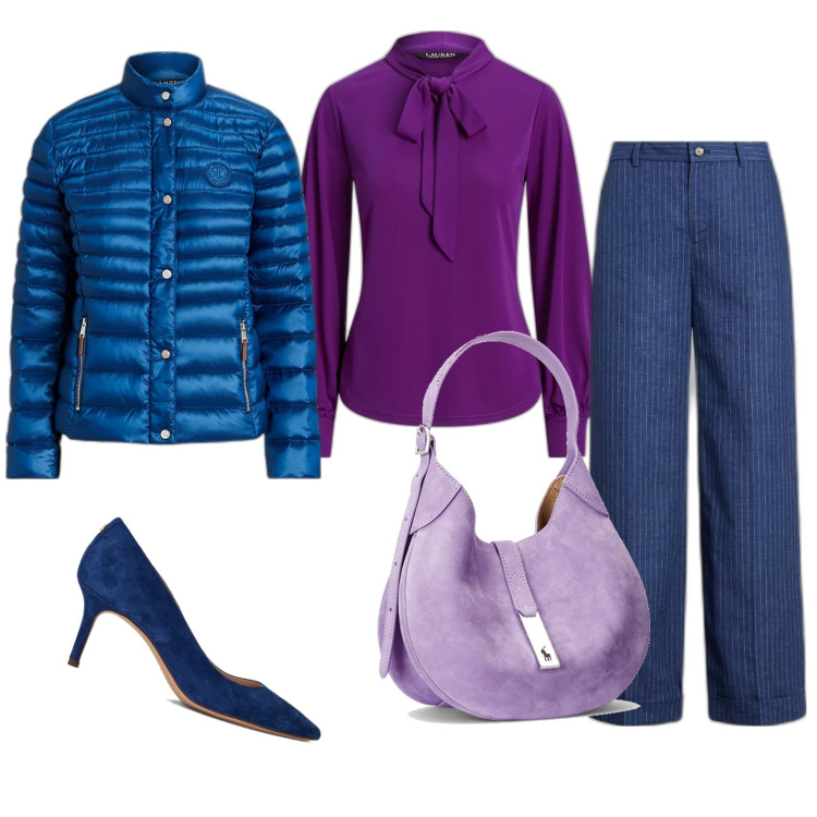 Outfit donna - Total look #1780934. Stile Casual chic per Serata fuori. Abbinamento con camicie, piumini, pantaloni, borse a spalla, décolleté.