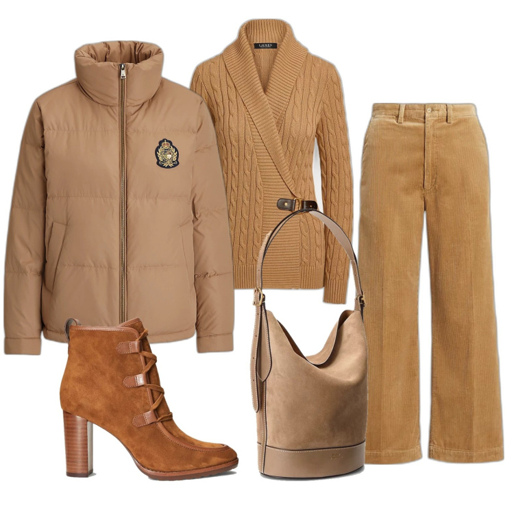 Outfit donna - Total look #1780939. Stile Casual chic per Serata fuori. Abbinamento con maglieria, pantaloni, stivaletti, piumini, borse a secchiello.